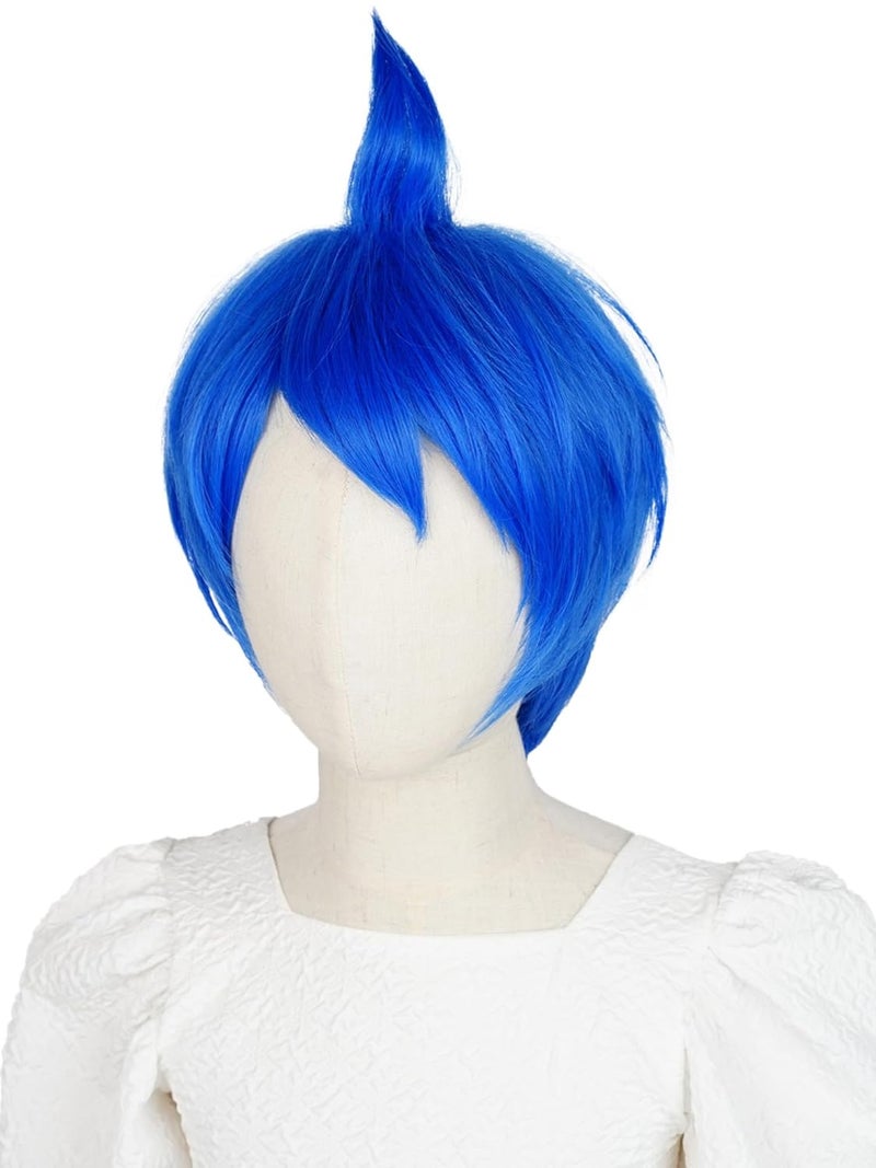 Half and Half Short Blue Happiness Emotion Wig Vibrant Blue Side Part Costume Wigs for Halloween Party - Image 2
